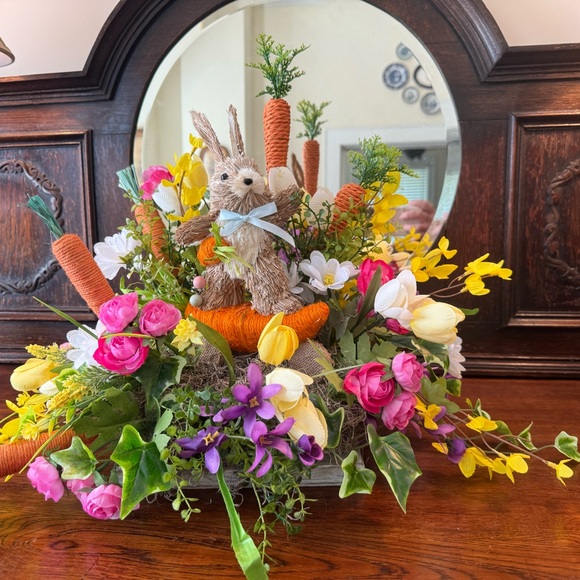 Spring Floral Arrangement with Bunny Accent